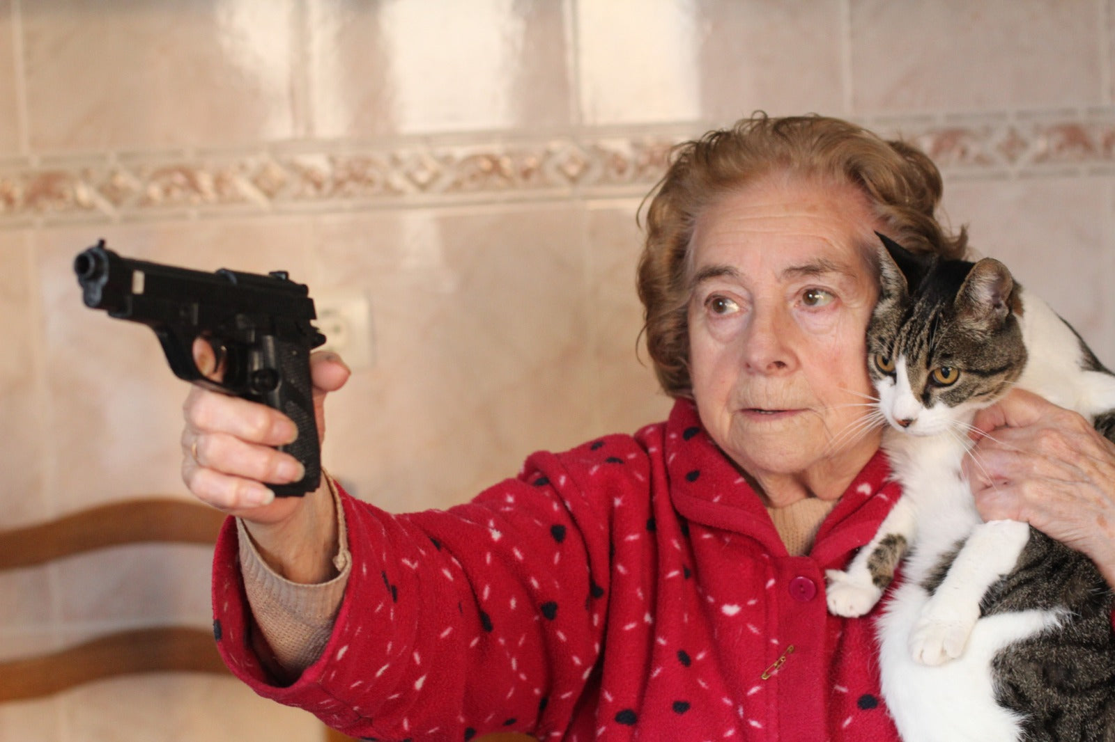 noragrets old woman pointing gun